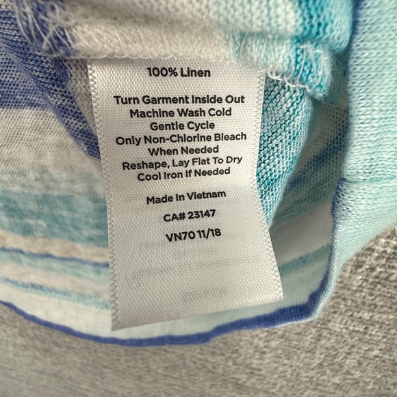 Talbots Women's Striped Linen Top Blue Turquoise White Crew Neck Sz L‎ Beach - Picture 6 of 6